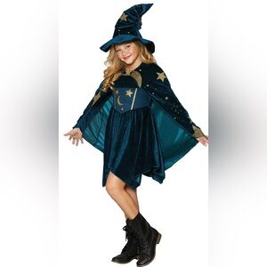 NWT Girls Spellbound Wizard Velvety Dress,Cape & Hat Costume Siz S6-6x Halloween
